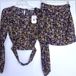 NWT Elodie floral top & mini skirt SET with cut outs, Size: Small